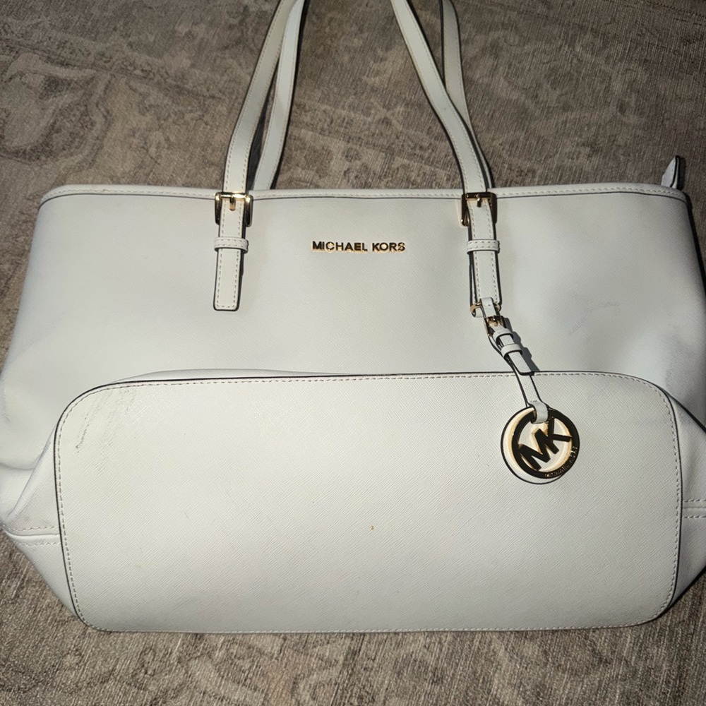 Michael Kors White Tote with Gold Accents